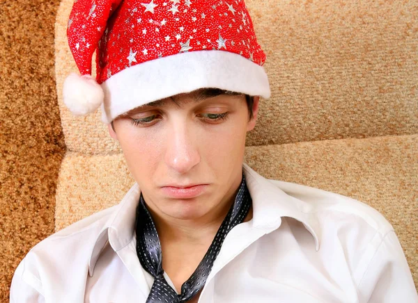 Θλιβερή έφηβος στο Santa καπέλο — Φωτογραφία Αρχείου