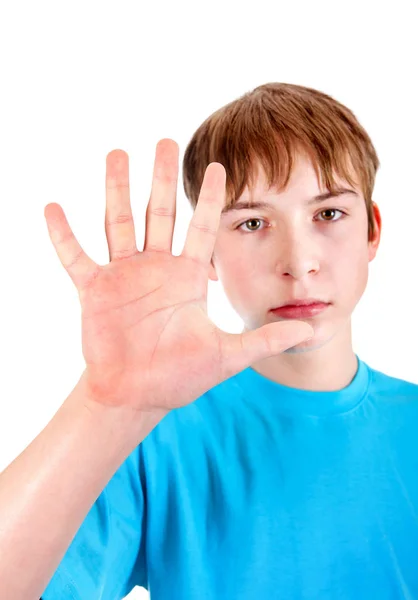 Teenager show the Palm — Stock Photo, Image