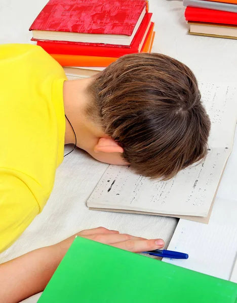 累了的孩子做家庭作业 — 图库照片