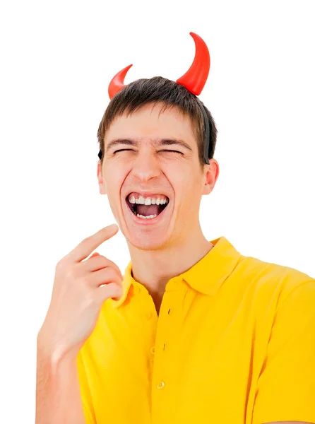 Young Man with Devil Horns — Stock Photo, Image