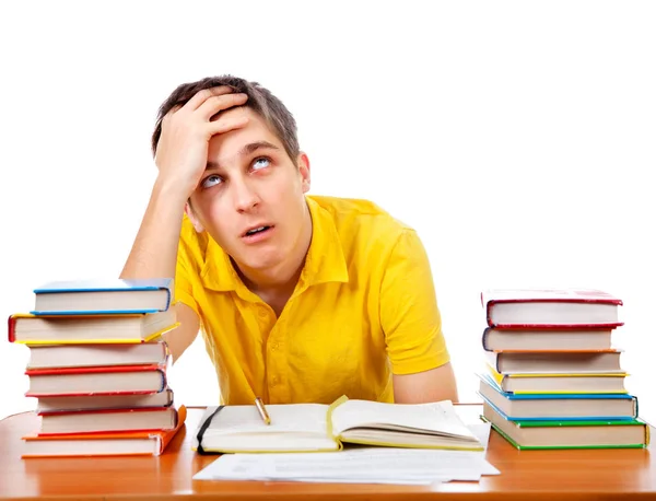 Estudante irritado com os livros — Fotografia de Stock