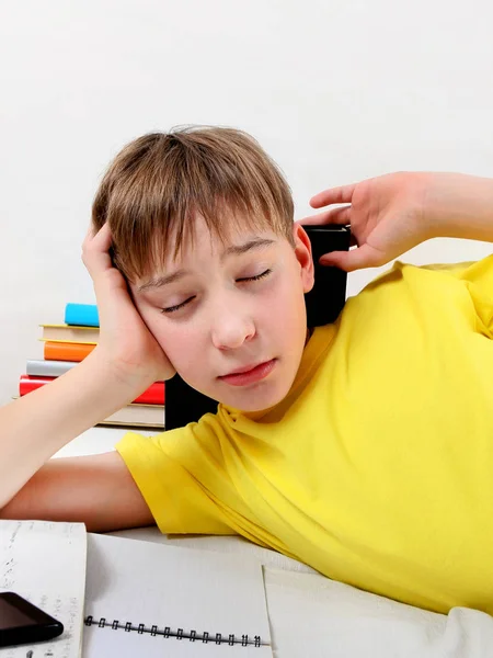 Tired Kid with a Books — Stock Photo, Image