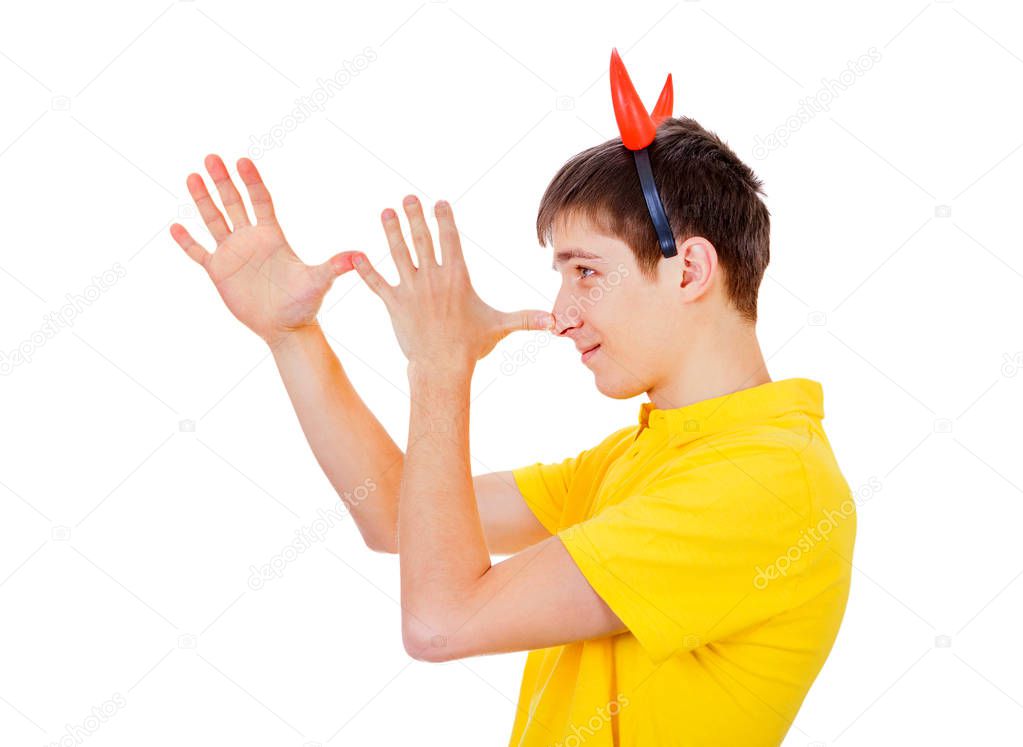 Young Man with Devil Horns