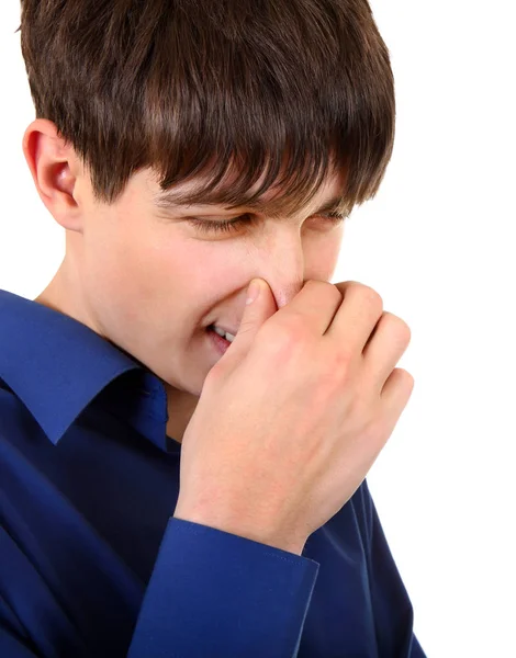 Joven siente un hedor — Foto de Stock