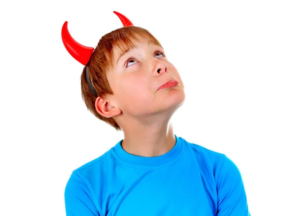 Kid met duivel hoorns — Stockfoto