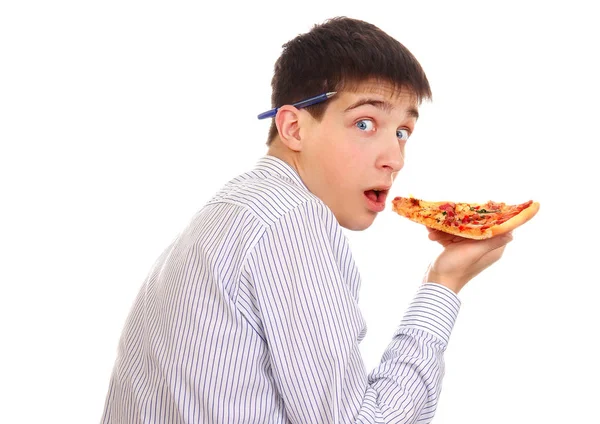 Ung Man med en Pizza — Stockfoto