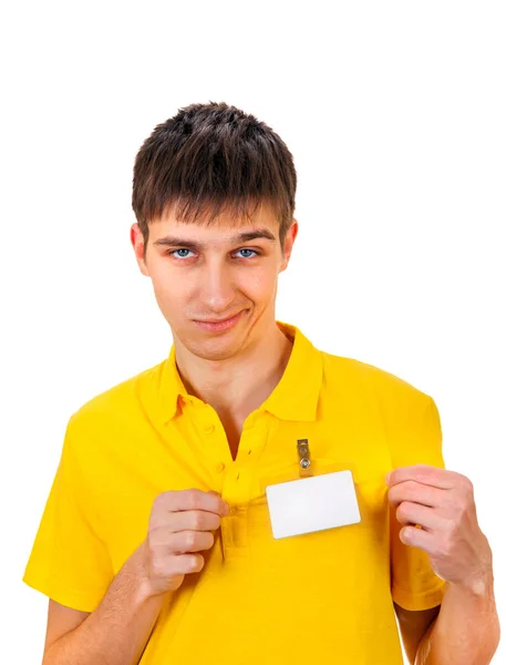 Young Man with Empty Badge — Stock Photo, Image
