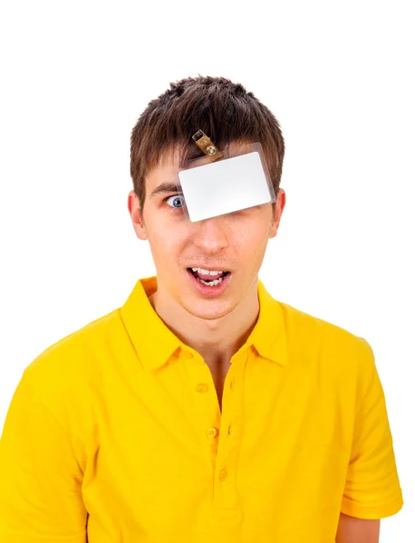 Young Man with Empty Badge — Stock Photo, Image