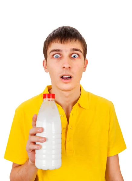 Surprised Young Man with a Milk — Stock Photo, Image