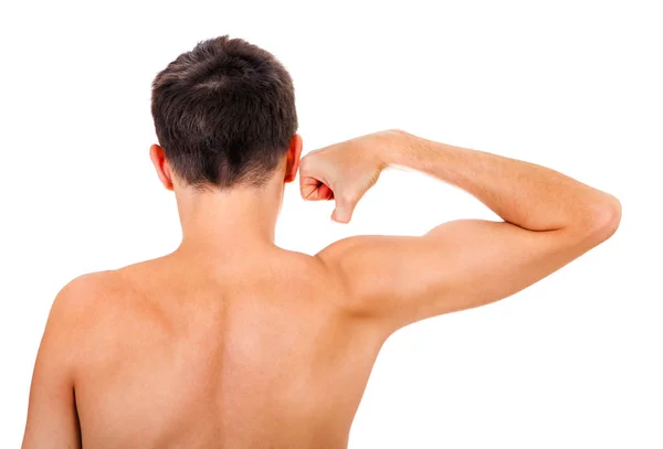 Joven hombre muscular flexión — Foto de Stock