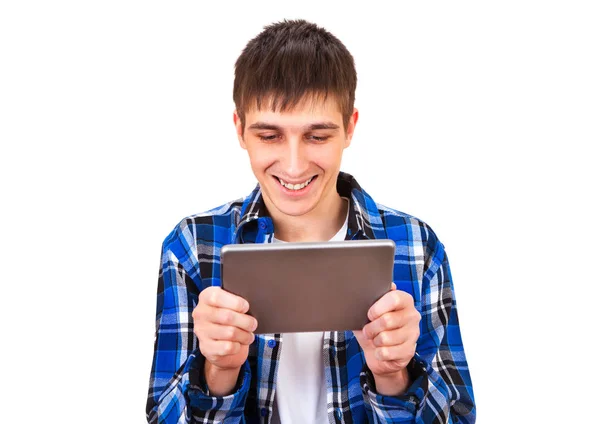 Jeune homme avec une tablette — Photo