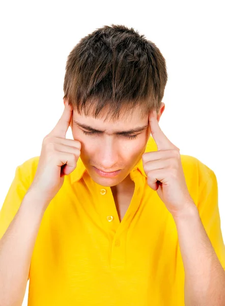 Joven siente dolor de cabeza — Foto de Stock