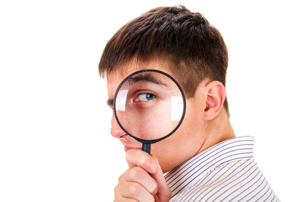 Young Man with Magnifying Glass — Stock Photo, Image