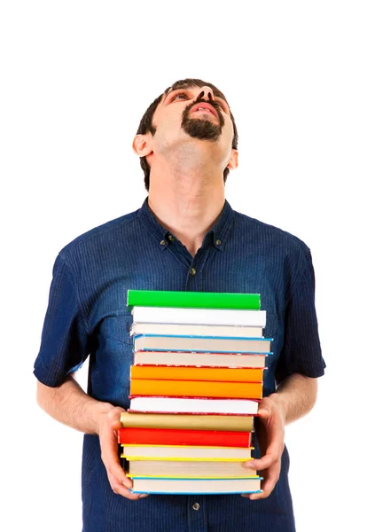 Unavený muž se knihami — Stock fotografie