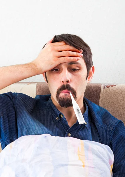 Sick Man with Thermometer — Stock Photo, Image