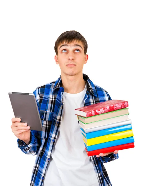 Bir kitap ile öğrenci ve Tablet — Stok fotoğraf