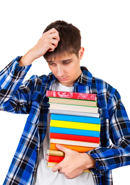 Smutný mladík se knihami — Stock fotografie