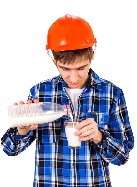 Young Man with a Milk — Stock Photo, Image