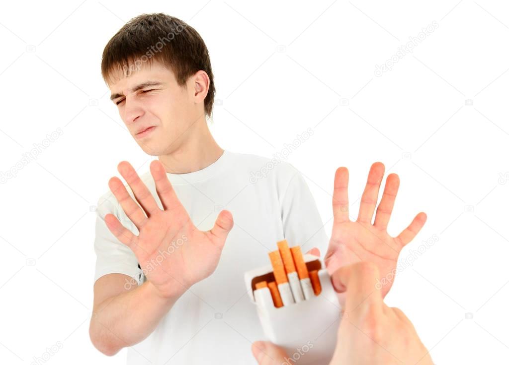 Young Man refuse a Cigarette