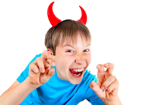 Niño con cuernos de diablo — Foto de Stock