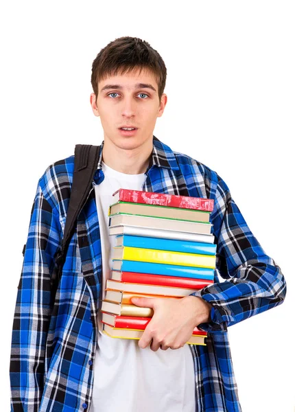 Ung Man med en böcker — Stockfoto