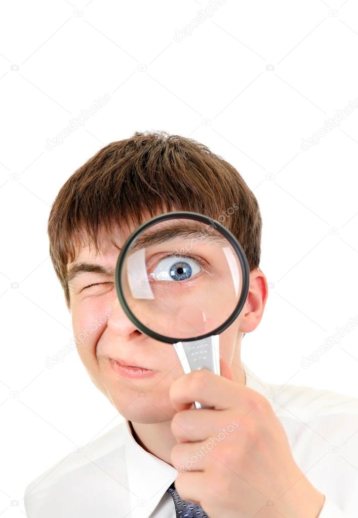 Teenager with Magnifying Glass