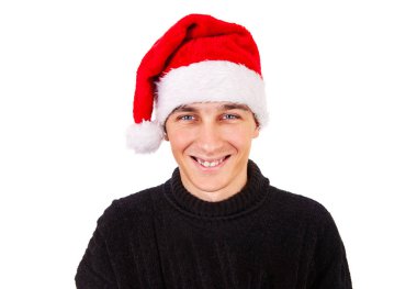 genç adam Noel Baba şapkası
