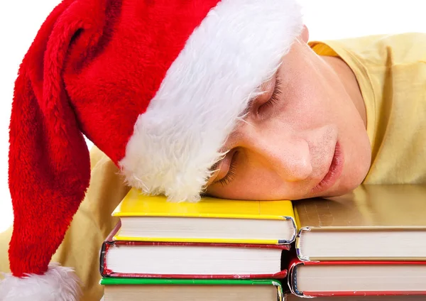 Student in Santa Hat sleep — Stock Photo, Image