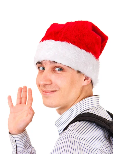 Jeune homme au chapeau de Père Noël — Photo