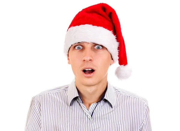 Surprised Young Man in Santa Hat — Stock Photo, Image