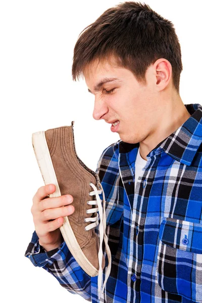 Jonge Man met een Sneaker — Stockfoto