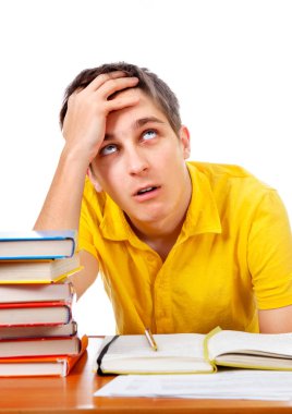 bir kitap ile yorgun öğrenci