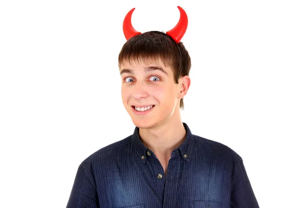 Young Man with Devil Horns — Stock Photo, Image