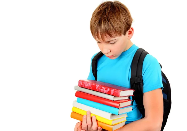 Triste chico con libros — Foto de Stock