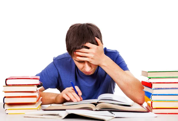 Estudante Cansado com Livros — Fotografia de Stock