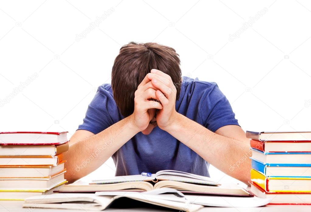 Tired Student with a Books