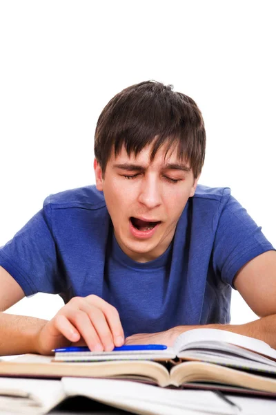 Studente stanco con un libro — Foto Stock