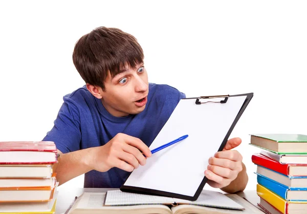 Estudante com uma área de transferência — Fotografia de Stock