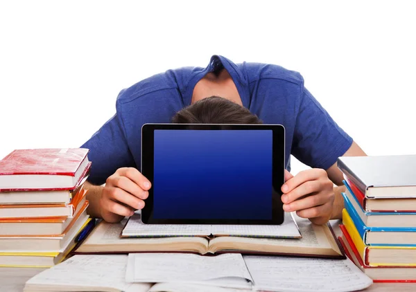 Estudiante cansado con una tableta — Foto de Stock