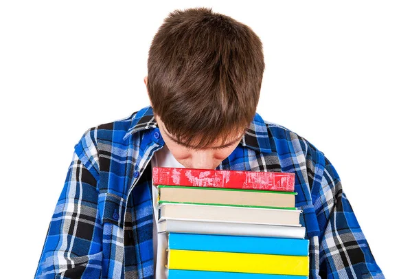 Estudante triste com livros — Fotografia de Stock