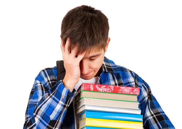 Sorgliga Student med en böcker — Stockfoto