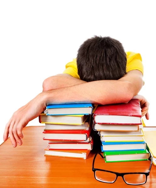 Student spać na książki — Zdjęcie stockowe