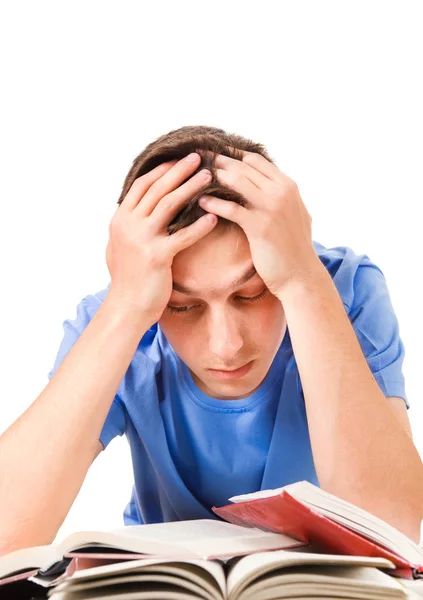 Bir kitap ile üzgün öğrenci — Stok fotoğraf