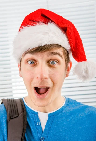 Surprised Young Man in Santa Hat — Stock Photo, Image