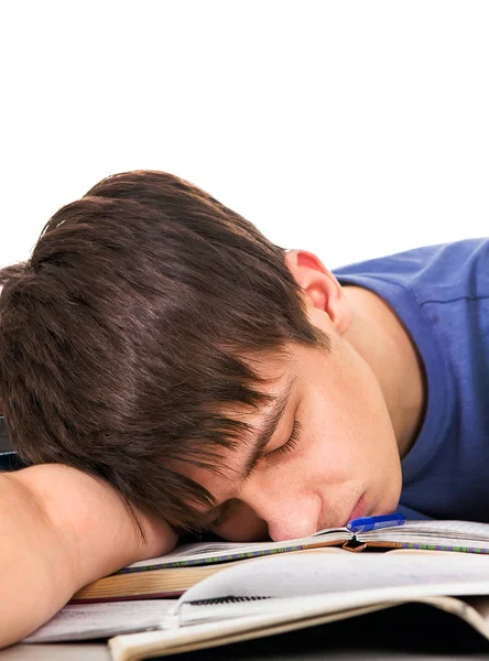 O estudante dorme na mesa — Fotografia de Stock