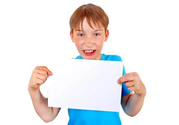 Αγόρι με κενό χαρτί — Φωτογραφία Αρχείου