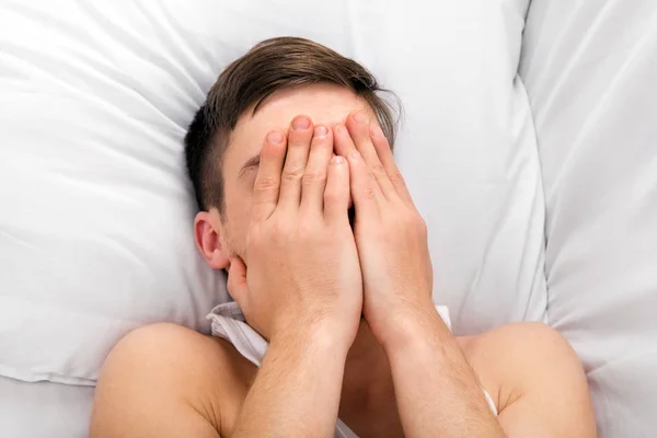 Sad Man in the Bed — Stock Photo, Image