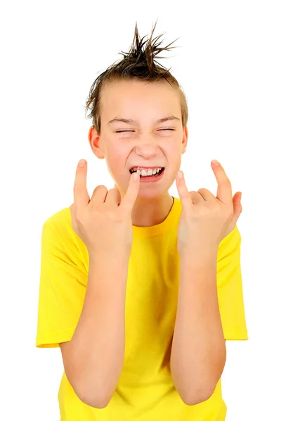 Boy with Sign of the Horns — ストック写真