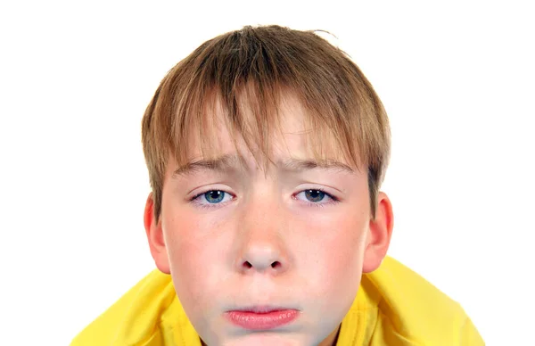 Trieste Jongen Portret Geïsoleerd Witte Achtergrond Closeup — Stockfoto