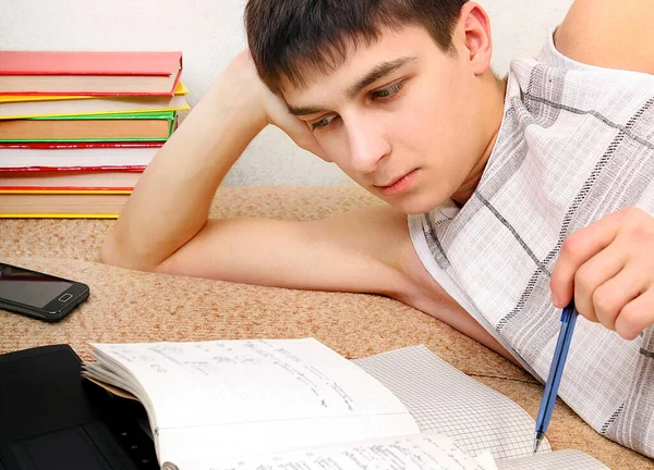 Teenager Doing Homework Sofa Home — Stock Photo, Image